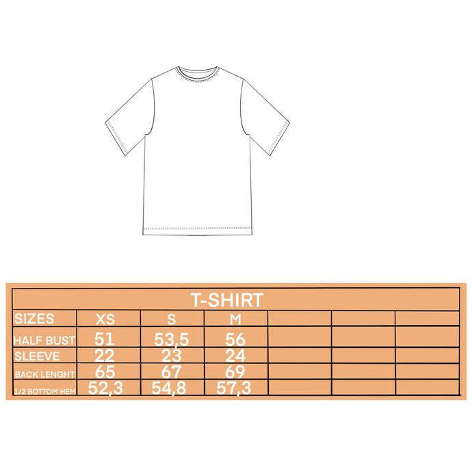 Size guide for DAAE Studio sin t-shirt